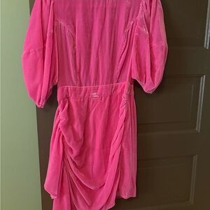 RHODE Hot Pink Velvet Puff Sleeve Dress